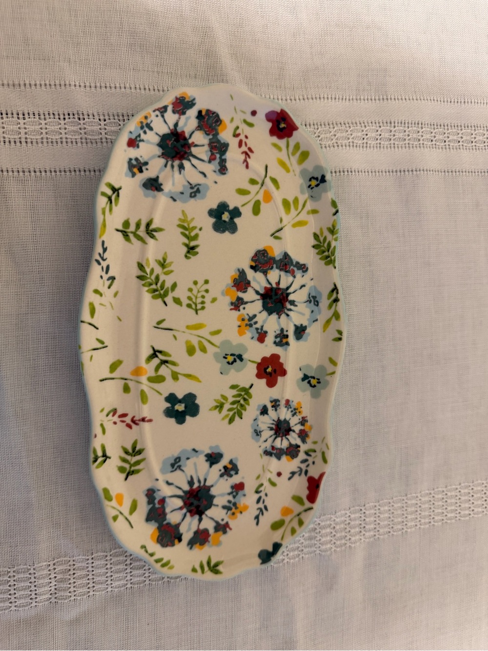 Vintage Pioneer Woman Blue Embossed Ceramic Butter Dish with Glass Knob - Picture 4 of 6